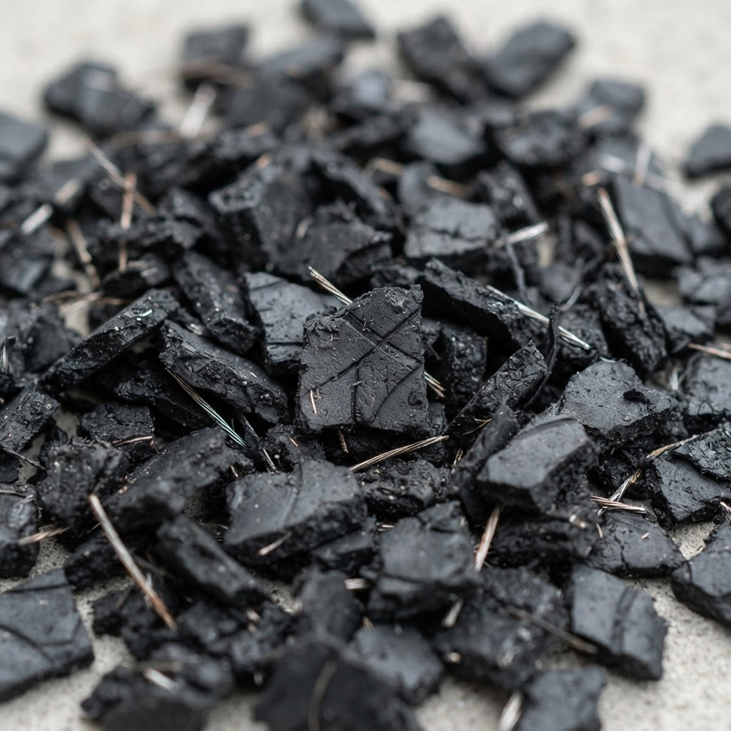 Close-up of uniform shredded tire-derived fuel rubber chips